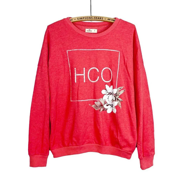 Hollister Sweaters - Hollister Womens Small  Crew Neck Sweater Red Floral HCO Logo